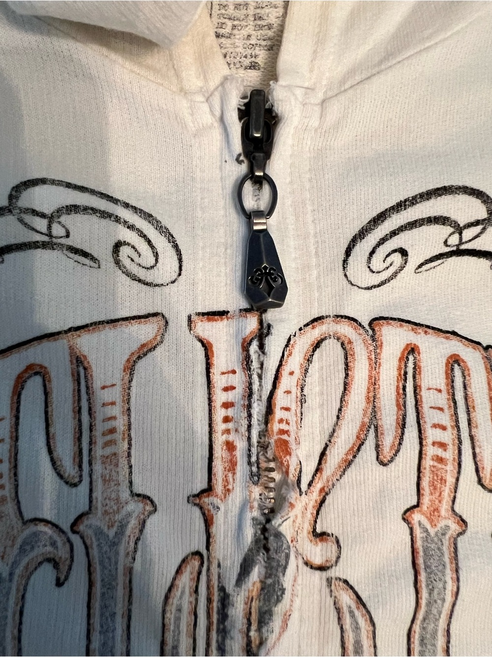 Affliction Cream Lace-Panel Zip Hoodie with Vintage Graphic Y2K - Picture 4 of 7